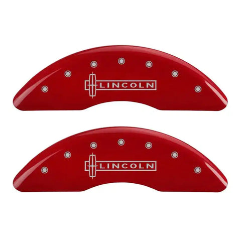 MGP 4 Caliper Covers Engraved Front Lincoln Engraved Rear Star logo Red finish silver ch