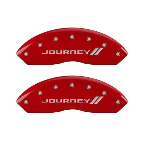 MGP 4 Caliper Covers Engraved Front & Rear With stripes/Journey Red finish silver ch