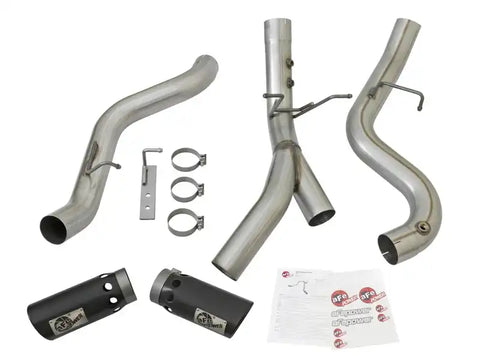 aFe 49-04086-B ATLAS 4in DPF-Back Alum Steel Exhaust System w/Dual Exit Black Tip 2017 GM Duramax 6.6L (td)