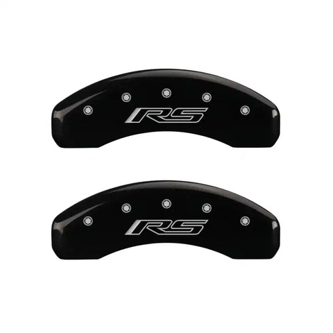 MGP 4 Caliper Covers Engraved Front Gen 5/Camaro Engraved Rear Gen 5/RS Black finish silver ch