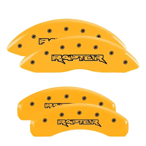 MGP 4 Caliper Covers Engraved Front & Rear Raptor Yellow Finish Black Char 2011 Ford F-150