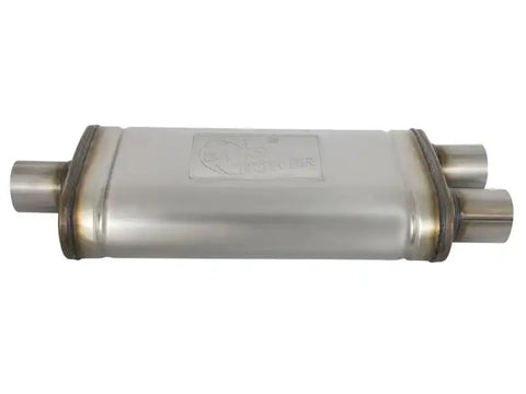 aFe 49M00009 MACHForce XP SS Muffler 2.5in Center Inlet / Dual Outlets 18in L x 9in W 4in H Body