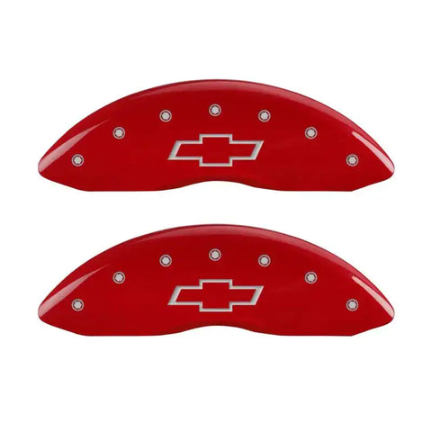 MGP 4 Caliper Covers Engraved Front & Rear Bowtie Red Finish Silver Char 2014 Chevrolet Express 2500