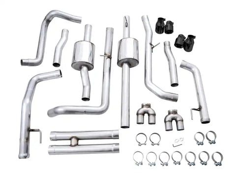 AWE Tuning 4th Gen GM 1500 6.2L 0FG Catback Split Rear Exit (w/ Bumper Cutouts) - Quad Diamond Tips