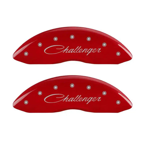 MGP 4 Caliper Covers Engraved Front & Rear Cursive/Challenger Red finish silver ch