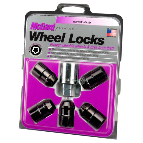 McGard Wheel Lock Nut Set - 5pk. (Cone Seat) 1/2-20 / 3/4 &13/16 Dual Hex 1.46in. Length Black