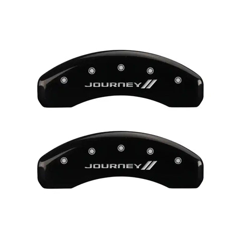 MGP 4 Caliper Covers Engraved Front & Rear With stripes/Journey Black finish silver ch
