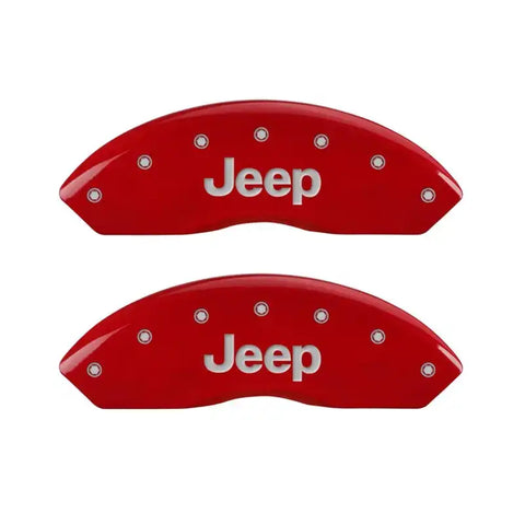 MGP Front set 2 Caliper Covers Engraved Front JEEP Red finish silver ch