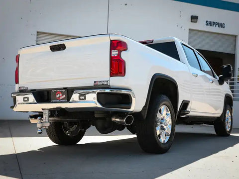 aFe 49-44126-P Large Bore-HD 4in 409SS DPF-Back Exhaust System w/Polished Tips 20 GM Diesel Trucks V8-6.6L