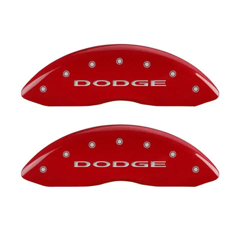 MGP Front set 2 Caliper Covers Engraved Front With out stripes/Dodge Red finish silver ch