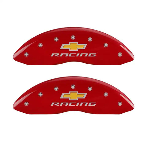 MGP 4 Caliper Covers Engraved Front & Rear Chevy racing Red finish silver ch