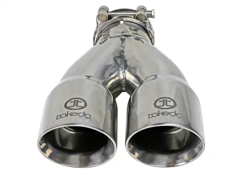 aFe 49T25364-P10 Takeda 2.5in 304 Stainless Steel Clamp-on Exhaust Tip Inlet 3in Dual Outlet - Polished