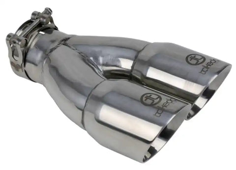 aFe 49T25364-P10 Takeda 2.5in 304 Stainless Steel Clamp-on Exhaust Tip Inlet 3in Dual Outlet - Polished