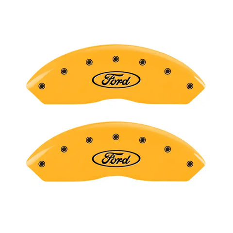 MGP 4 Caliper Covers Engraved Front & Rear Oval Logo/Ford Yellow Finish Black Char 2017 Ford Fusion