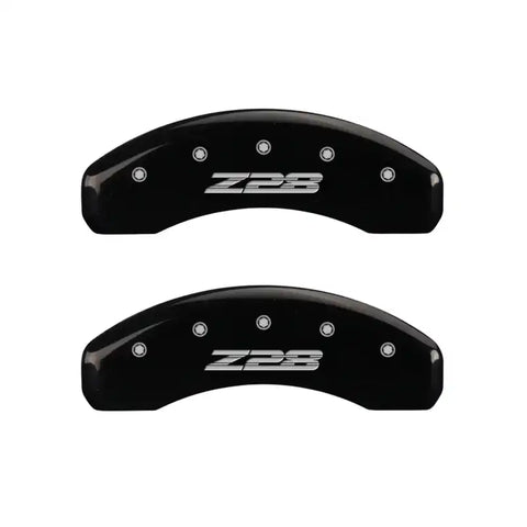 MGP 4 Caliper Covers Engraved Front Gen 5/Camaro Engraved Rear Gen 5/Z28 Black finish silver ch