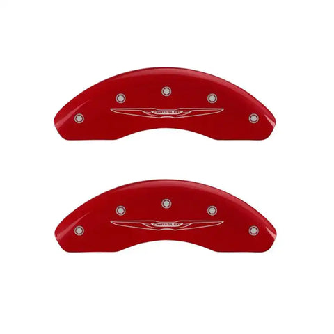 MGP 4 Caliper Covers Engraved Front & Rear Style 2/Chrysler Wing Red finish silver ch