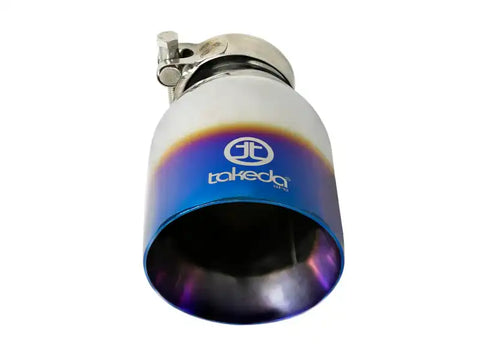 aFe 49T25404-L07 Takeda 304 Stainless Steel Clamp-On Exhaust Tip 2.5in Inlet / 4in Outlet - Blue Flame
