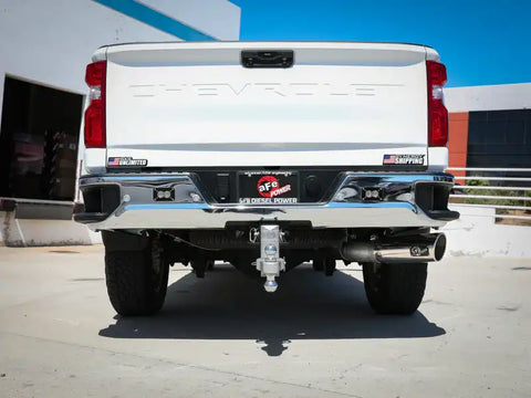 aFe 49-44125-P Large Bore-HD 5 IN 409 SS DPF-Back Exhaust System w/Polished Tip 20-21 GM Truck V8-6.6L
