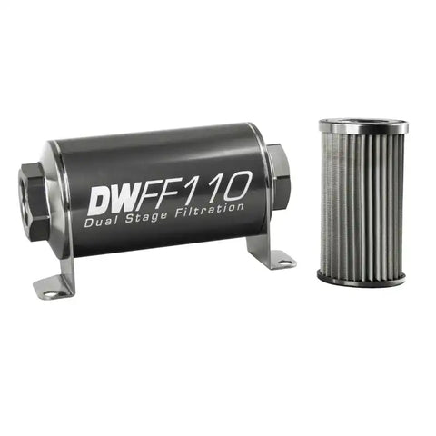 DeatschWerks Stainless Steel 8AN 10 Micron Universal Inline Fuel Filter Housing Kit (110mm)