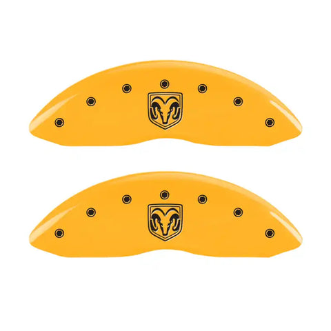 MGP 4 Caliper Covers Engraved Front Ram Rear Ramhead Yellow Finish Black Char 2010 Dodge Ram 2500