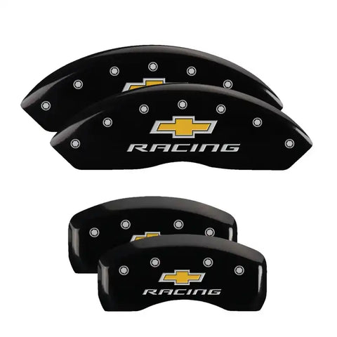 MGP 4 Caliper Covers Engraved Front & Rear Chevy racing Black finish silver ch