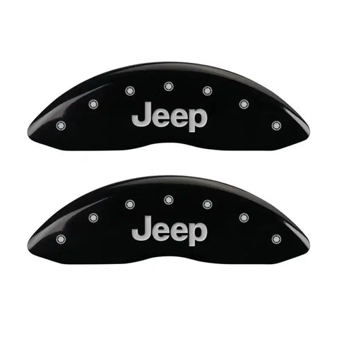 MGP 4 Caliper Covers Engraved Front JEEP Engraved Rear JEEP Grill logo Black finish silver ch