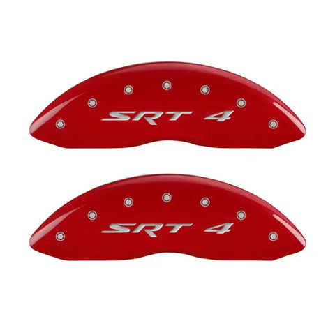 MGP Front set 2 Caliper Covers Engraved Front SRT4 Red finish silver ch