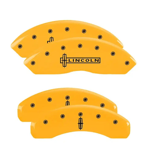 MGP 4 Caliper Covers Engraved Front Cursive/Cadillac Engraved Rear CTS Yellow finish black ch