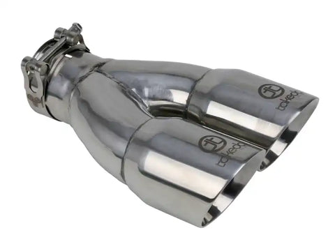 aFe 49T25364-P10 Takeda 2.5in 304 Stainless Steel Clamp-on Exhaust Tip Inlet 3in Dual Outlet - Polished