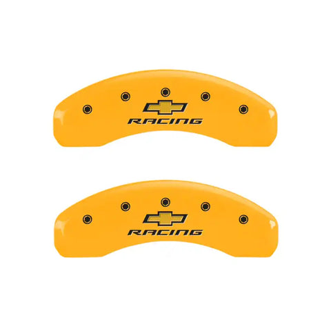MGP 4 Caliper Covers Engraved F & R Chevy Racing Yellow Finish Black Char 2016 Chevrolet Camaro