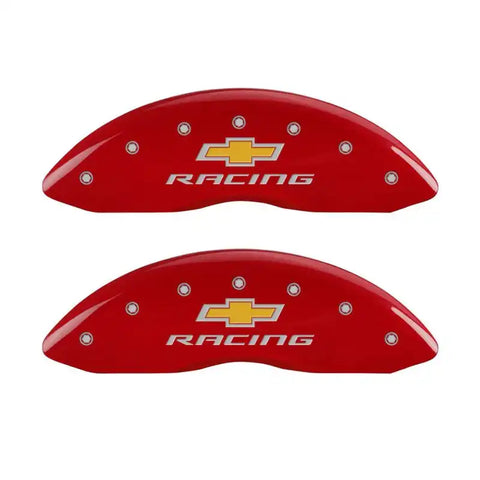MGP 4 Caliper Covers Engraved Front & Rear Chevy Racing Red Finish Silver Char 2016 Chevrolet SS