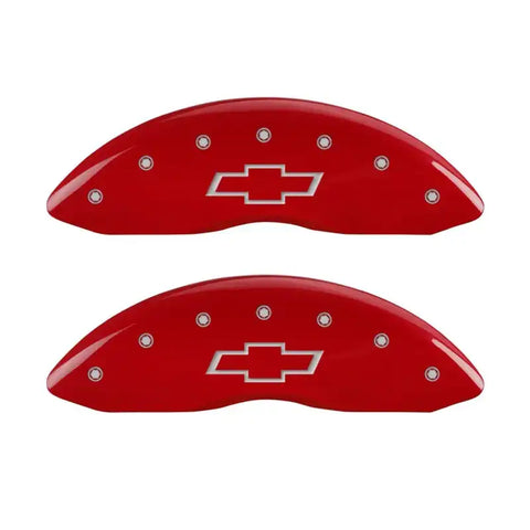 MGP Front set 2 Caliper Covers Engraved Front Bowtie Red finish silver ch