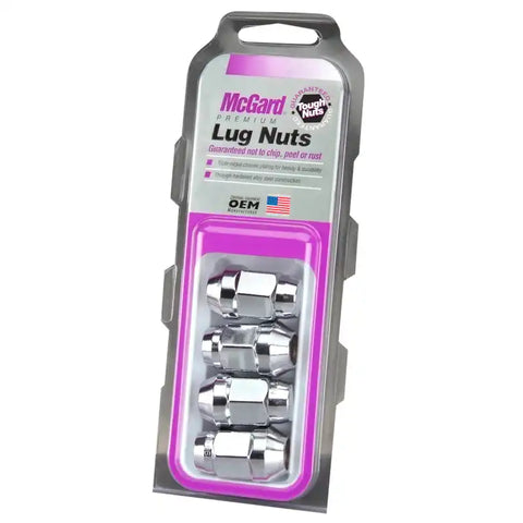 McGard Hex Lug Nut (Cone Seat Bulge Style) M12X1.5 / 3/4 1.45in. Length (4-Pack) - Chrome