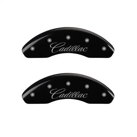 MGP 4 Caliper Covers Engraved Front & Rear Cursive/Cadillac Black finish silver ch