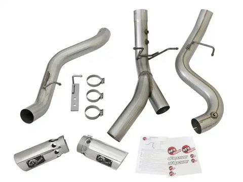 aFe 49-04086-P ATLAS 4in DPF-Back Alum Steel Exhaust System w/Dual Exit Polished Tip 2017 GM Duramax 6.6L (td)