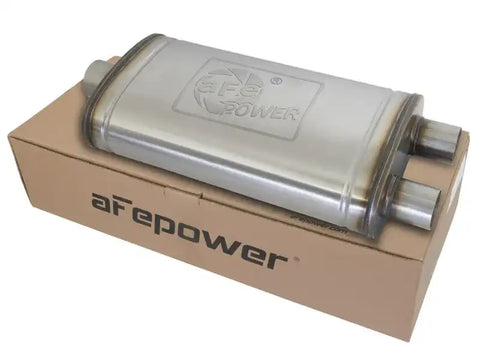 aFe 49M00014 MACHForce XP SS Muffler 3in Center Inlet / 2.5in Dual Outlets 22in L x 11in W 6in H Body
