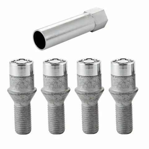 McGard Wheel Lock Bolt Set - 4pk. (Tuner / Cone Seat) M12X1.5 17mm Hex 29.6mm Shank L. Chrome
