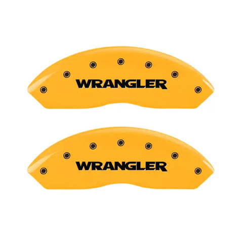 MGP 4 Caliper Covers Engraved Front & Rear Wrangler Yellow Finish Black Char 2003 Jeep Wrangler