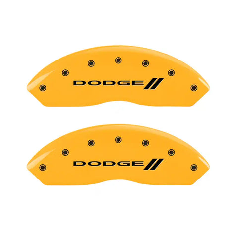MGP 4 Caliper Covers Engraved Front & Rear With stripes/Dodge Yellow finish black ch