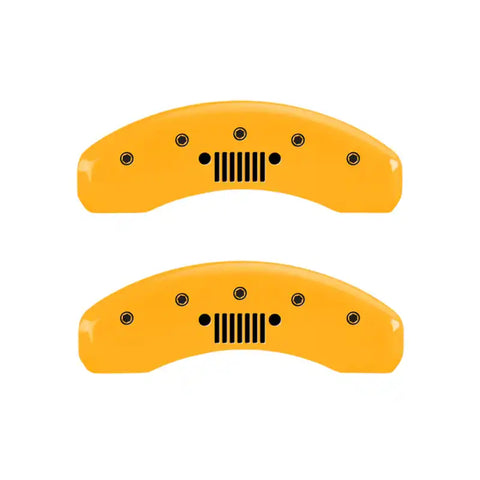 MGP 4 Caliper Covers Engraved Front Jeep Rear Grill Logo Yellow Finish Black Char 2004 Jeep Wrangler