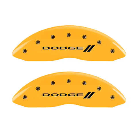 MGP 4 Caliper Covers Engraved Front & Rear With stripes/Dodge Yellow finish black ch
