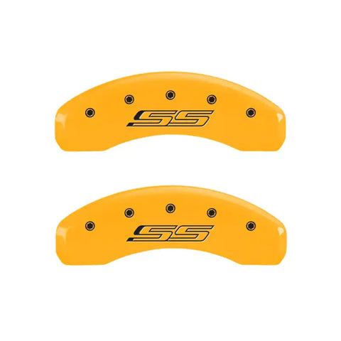 MGP 4 Caliper Covers Engraved Front Gen 5/Camaro Engraved Rear Gen 5/SS Yellow finish black ch