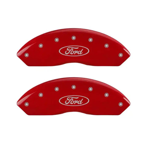 MGP 4 Caliper Covers Engraved Front & Rear Oval logo/Ford Red finish silver ch