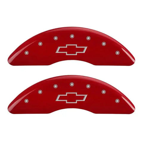 MGP 4 Caliper Covers Engraved Front & Rear Bowtie Red finish silver ch