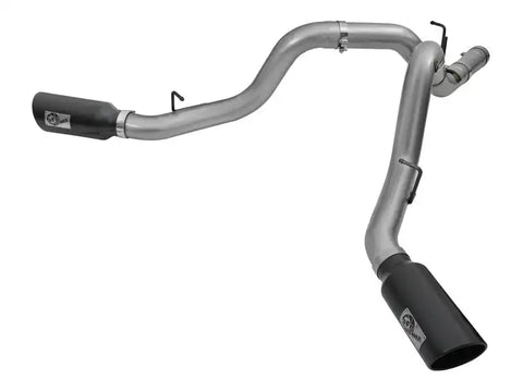 aFe 49-44080-B LARGE Bore HD 4in Dual DPF-Back SS Exhaust w/Black Tip 16-17 GM Diesel Truck V8-6.6L (td) LML