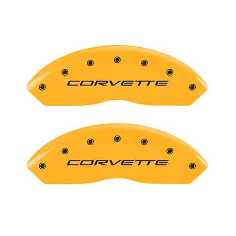 MGP 4 Caliper Covers Engraved Front C5/Corvette Engraved Rear C5/Z06 Yellow finish black ch