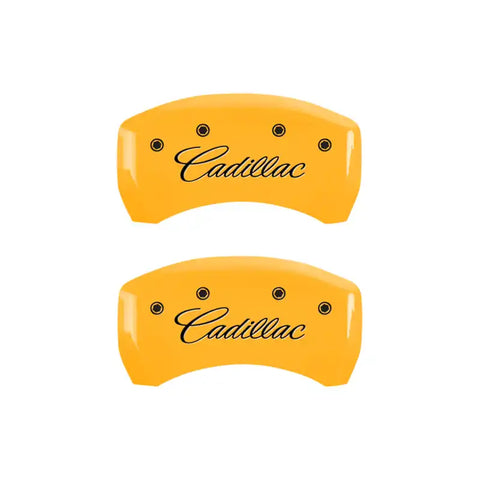 MGP 4 Caliper Covers Engraved F & R Cursive/Cadillac Yellow Finish Black Char 2017 Cadillac XT5