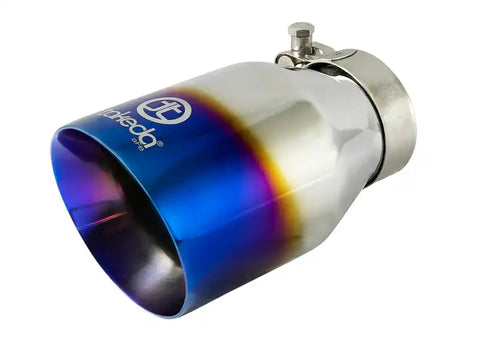 aFe 49T25404-L07 Takeda 304 Stainless Steel Clamp-On Exhaust Tip 2.5in Inlet / 4in Outlet - Blue Flame