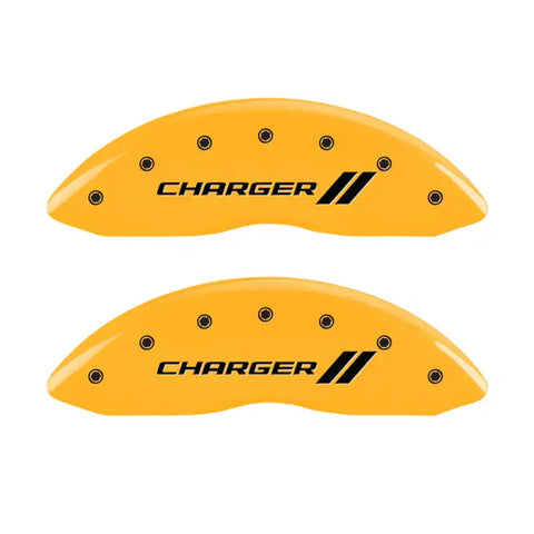 MGP 4 Caliper Covers Engraved Front & Rear With stripes/Charger Yellow finish black ch