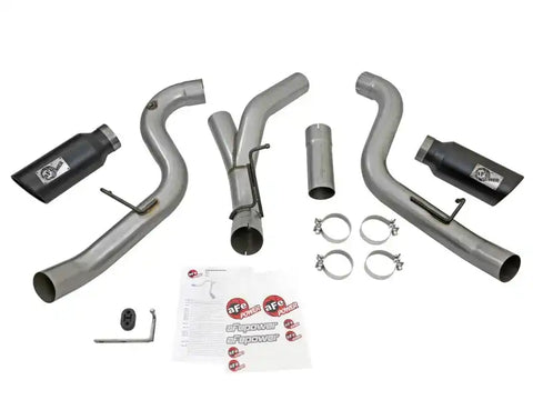 aFe 49-44080-B LARGE Bore HD 4in Dual DPF-Back SS Exhaust w/Black Tip 16-17 GM Diesel Truck V8-6.6L (td) LML